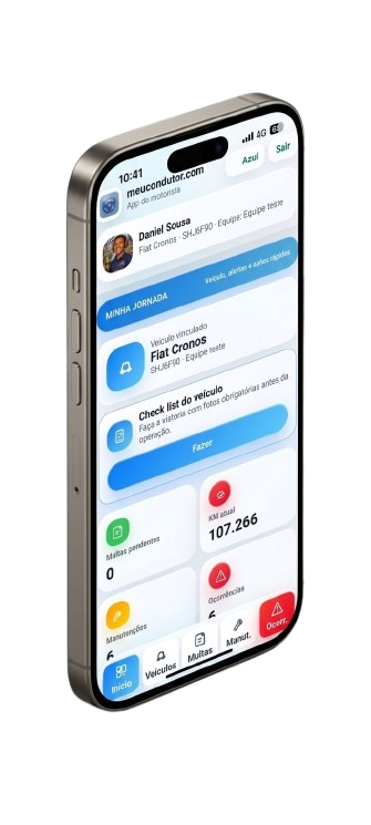 App Web MeuCondutor aberto no celular com o painel do motorista
